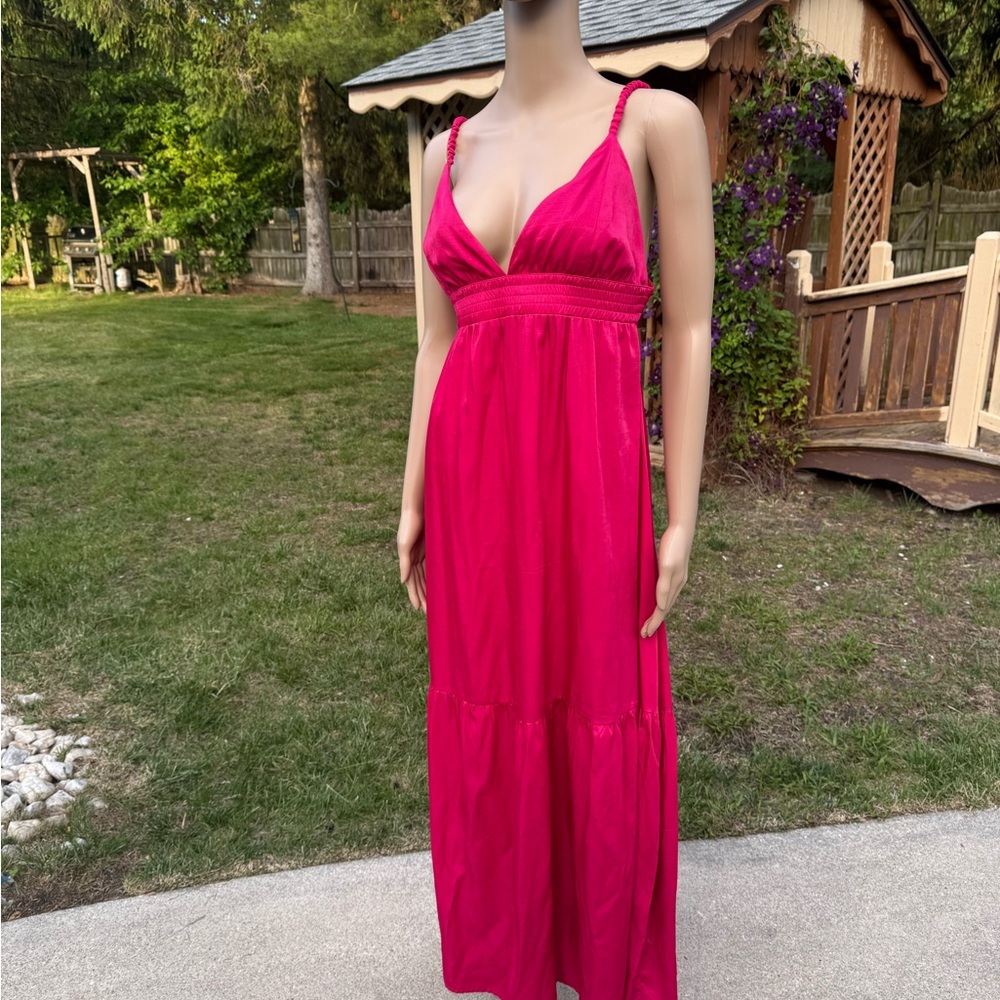 Pink Sleeveless Halter Maxi Sundress
